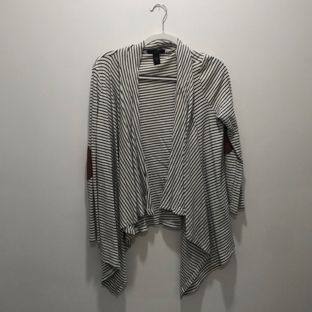 Blue and white striped sweater with elbow pads